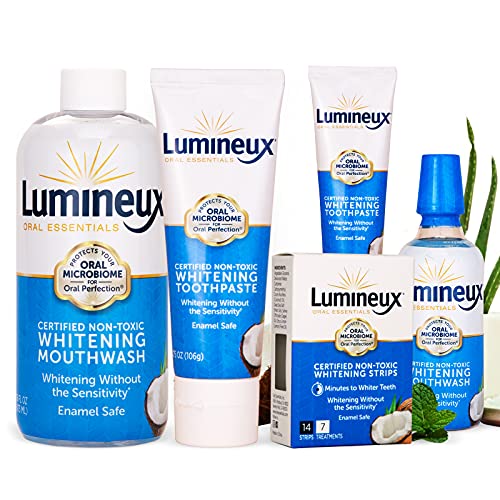 Lumineux Oral Essentials Teeth Whitening Toothpaste and Whitening Mouthwash Bundle - 14 Whitening Strips