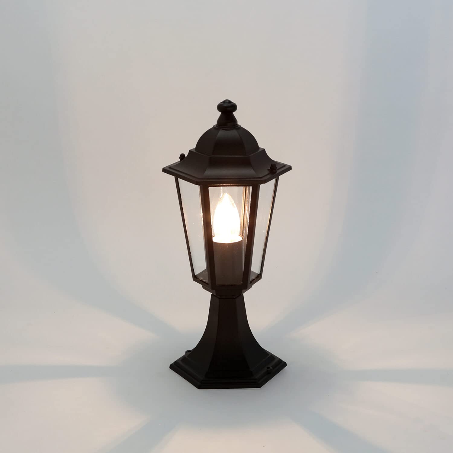 Easylight Lampada da sentiero in vetro alluminio nero IP44 terrazza H:40 cm E27 Lanterna rustica nostalgica da piedistallo per esterni PARIS