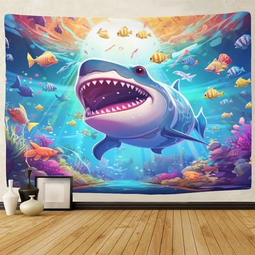 Tenture requin 3D art mural textile pour décorer un dortoir collège - 2