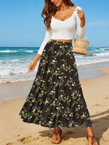 Image of NASHALYLY Women's Chiffon Elastic High Waist Pleated A-Line Maxi Skirts