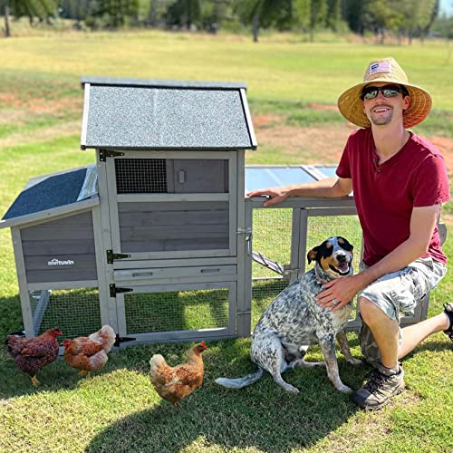 Aivituvin Chicken Coop for 2-3 Chickens with Wheels, Mobile Hen House Expandable, Outdoor Wooden Poultry Cage with Nesting Box, UV Resistant Roof