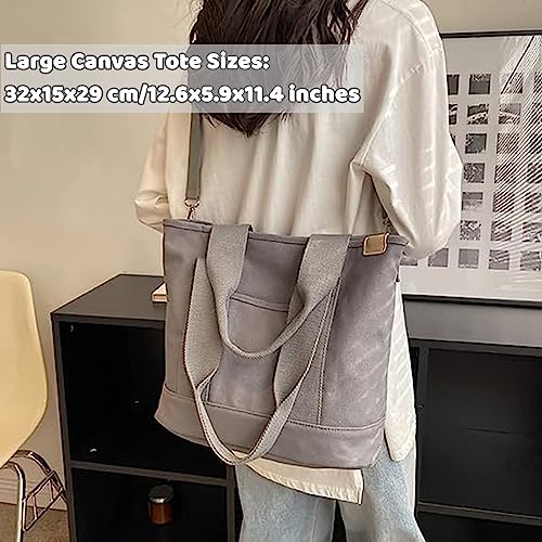 Image of Canvas Tote Bag for Women,Small Totes Bags with Zipper Crossbody Purse with Pockets Large Shoulder Handbag,2 Sizes
