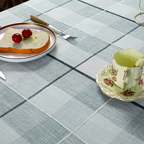 Trczzone Oval Rustic Checkered Tablecloth Beige And Gray Heavy Duty Embroidery Cloth Wrinkle Resistant Washable Kitchen Living Room Home Decoration 60 X 102 Inches #TOP4
