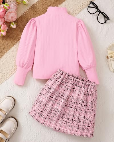 Image of Toddler Girl Clothes Fall Winter Girls Clothing Set Long Sleeve T-Shirt Tops & Plaid Mini Skirts Dress 2Pcs Outfits