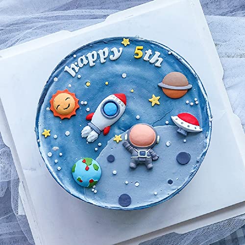 Gallarato Mini Size Blue Space Cake Decoration First Trip Around The Sun Cake Topper Two The Moon Cake Decoration Rocket Cake Decor Astronaut Cake Decoration #TOP1