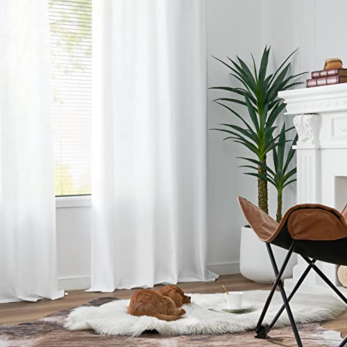 Jinchan White Lined Curtains Faux Silk Curtains For Living Room 96 Inch Long Dupioni Curtains Bedroom Dining Room Light Filtering Semi Sheer Curtains Rod Pocket Window Curtain Set 2 Panels #TOP7