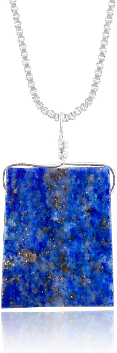 Natural Raw Blue Lapis Lazuli Stone Rough Crystal Gemstone Dainty Women Pendant Necklace, Chakra Healing Crystals, Birthstone, Silver Plated Chain 18 inch