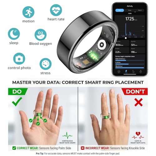 Image of Smart Ring for Women, Health Tracker & 5ATM, COLMI R02. (Black, 11#)