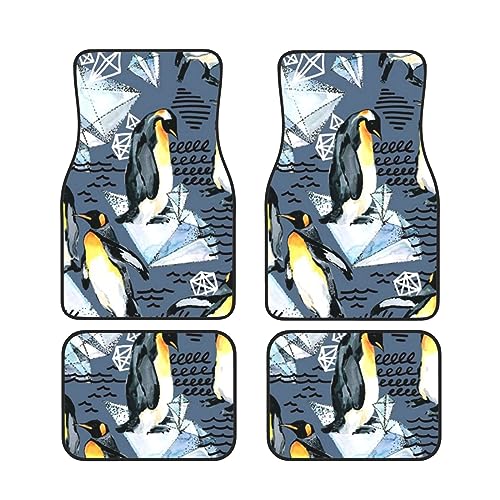 Auto Fußmatten Set 4-Teilig Pinguin Stein Lustig Auto-Bodenmatten Herren Antirutschmatten-Auto...