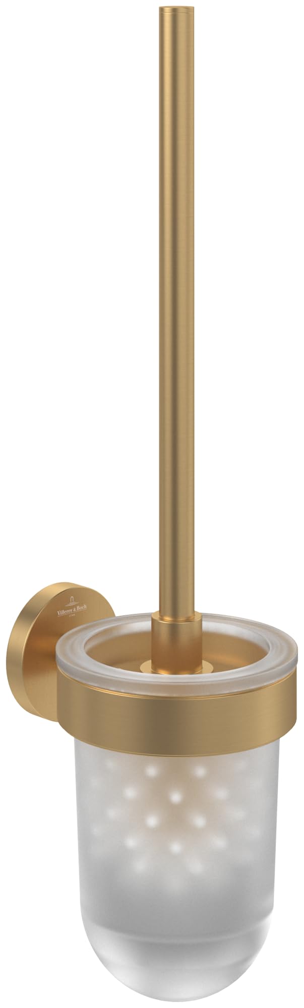Villeroy & Boch Elements - Tender toilet brush set, holder for wall installation, with container in satin-finished glass, round, Brushed Gold