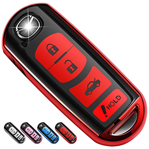 COMPONALL for Mazda Key Fob Cover, Key Fob Case for Mazda 3 6 8 Miata MX-5 CX-3 CX-5 CX-7 CX-9 4-Buttons Premium Soft TPU Full Cover Protection Smart Remote Keyless Key Fob Shell, Red
