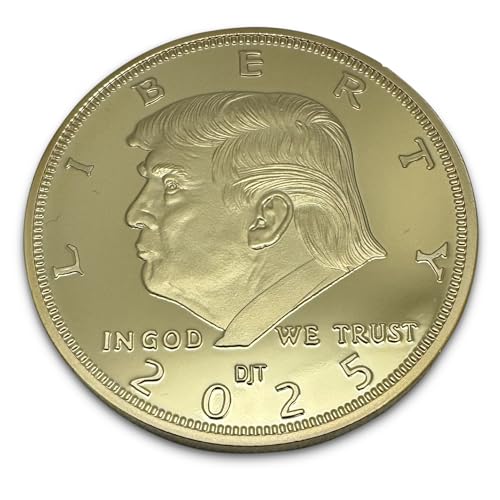 Image of President Donald J. Trump 2025 Gold American Eagle Challenge Coin with Certificate of Authenticity, Oval Office, Trump Coin Collectors Souvenir, 24k Plated Gold, 38mm x 2mm in Protective case