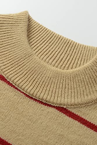 Women's Sweaters Casual Long Sleeve Mock Neck Drop Shoulder Tunic Striped Pullover Knit Sweater Tops2