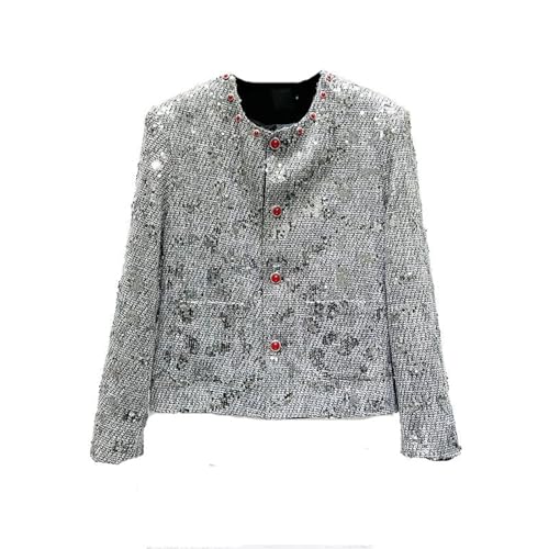 Veste Homme à Col Rond brodée de paillettes brillantes pour soirées et spectacles chic