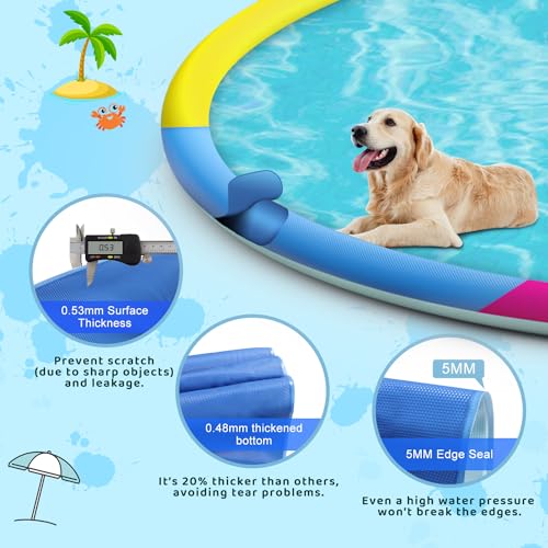 Splash Pad, 95\" Inch Non-Slip Sprinkler Pad, Upgraded Extra Large Thicken Splash Pad Pool Summer Outdoor Water Toys Fun Backyard Party for Kids, Dogs, Boys, Girls (Colorful) - Thumbnail 5