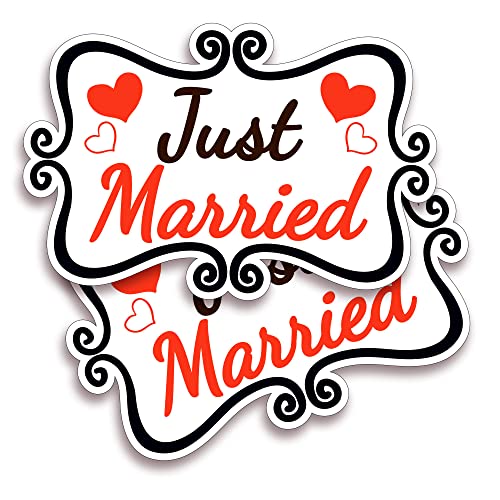 Just Married Car Decorations 12x8 Magnet Decals 2 Pack Removable