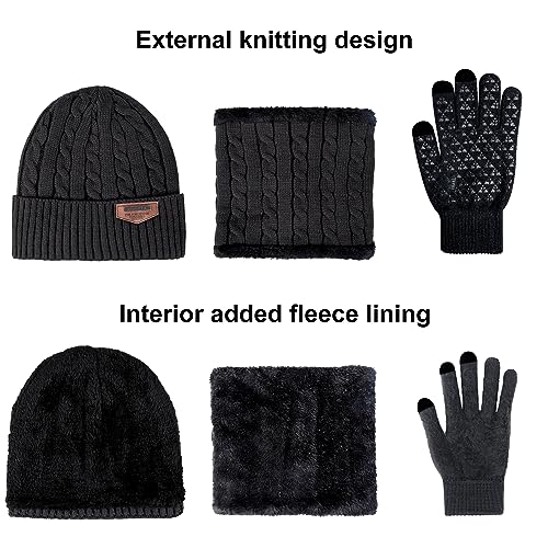 Image of Loritta Winter Hats for Men, 3 PCS Fleece Beanie Scarf Gloves Set