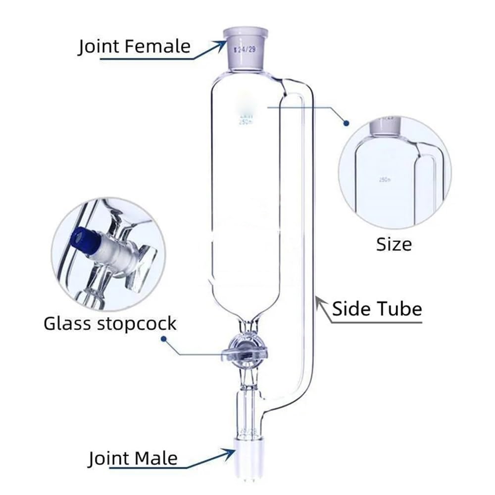 1 x 25 ml do 2000 ml rozdzielacz ze szklaną kolbą joint rozmiar 19 x 19#, 24 x 24#, 29 x 29# lejek laboratoryjny (500 ml 29 x 29)