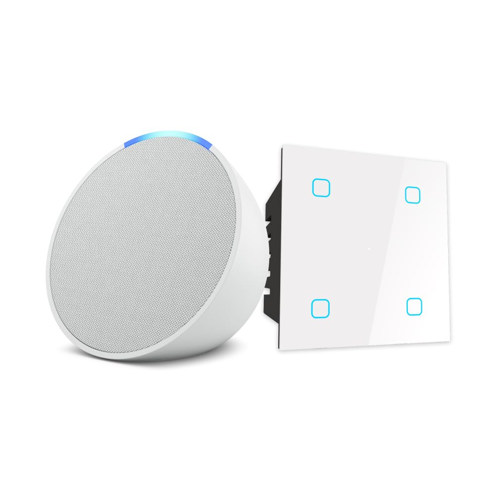 Amazon Echo Pop (White) Combo with HomeMate Wi-Fi Smart 4 Gang Touch Switch (White)