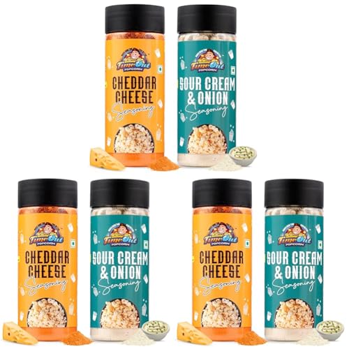 Image of Time Out Popcorn Cheddar Cheese and Sour Cream n Onion Seasoning, Multi-Purpose Powder, Popcorn and Snacks Flavoring,Pack of 6, 100g Each