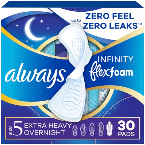 Always Infinity Feminine Pads for Women, Flexfoam Pads with Wings, Size 5, Extra Heavy Overnight...