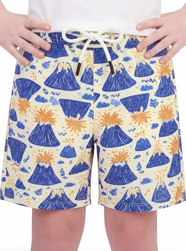 BliBliTaTa Jungen Badeshorts Schnelltrocknend mit Stretch-Kompressionsfutter Strandshorts für Kleinkinder Größe 2 3 4 5 6 7 8 10 12 14 16 Jahre Vulkan-10/12 Jahre