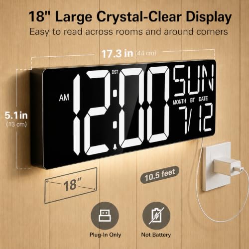 Image of JALL 18 inch Large Digital Wall Clock with Big Numbers, Remote, Timer, 12 RGB Wall Clock with Date and Temp for Teachers Seniors, Digital Clock for Arena, Gym, Living Room Classroom Decor (White)