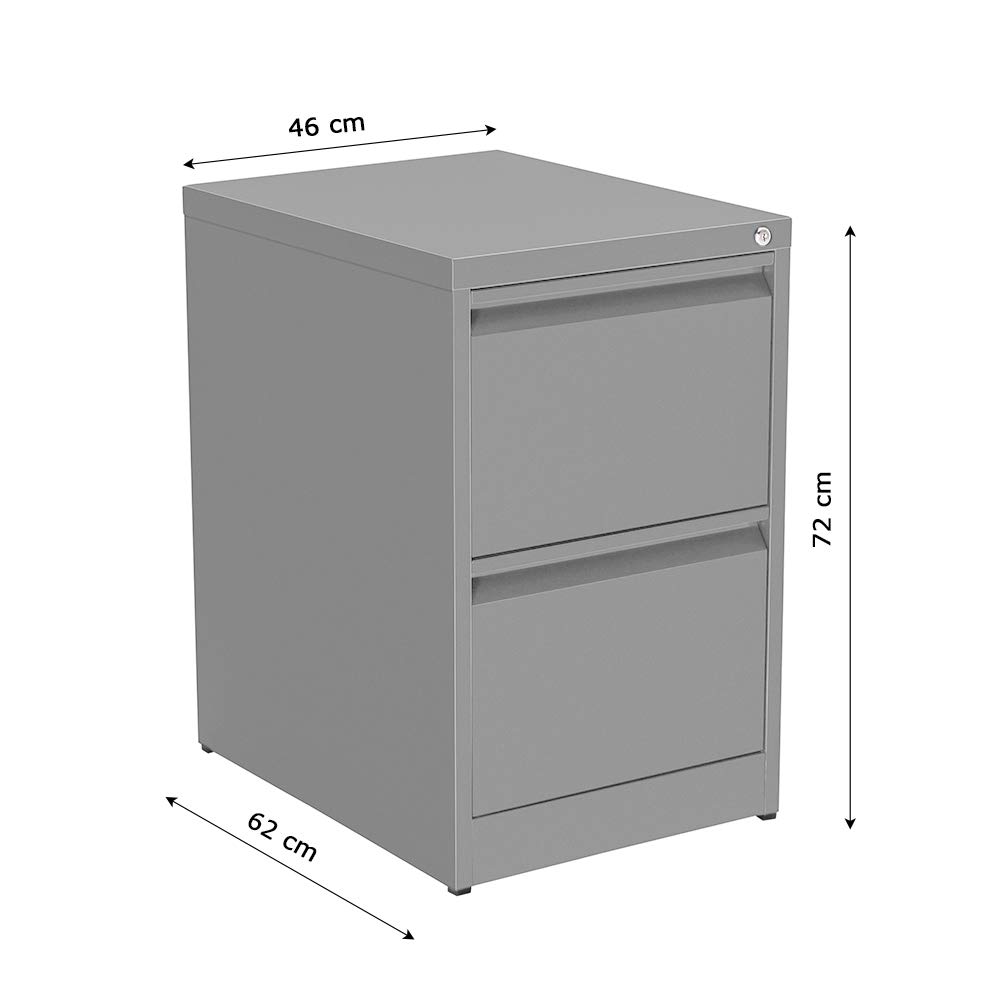 OFITURIA ® Archivador Metálico Organizativo De Oficina Gris RAL9006 con 2 Cajones para Carpetas DIN A4 Y Folio, Documentos con Llave, 62 X 46 X 72