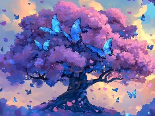 Peinture par numéro adulte arbre papillon géante 90x120cm avec kit acrylique