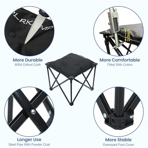 XplrKamp Padded Camping Stool, 18" 500lb Oversized Foot Rest, Black, 1 - image 5
