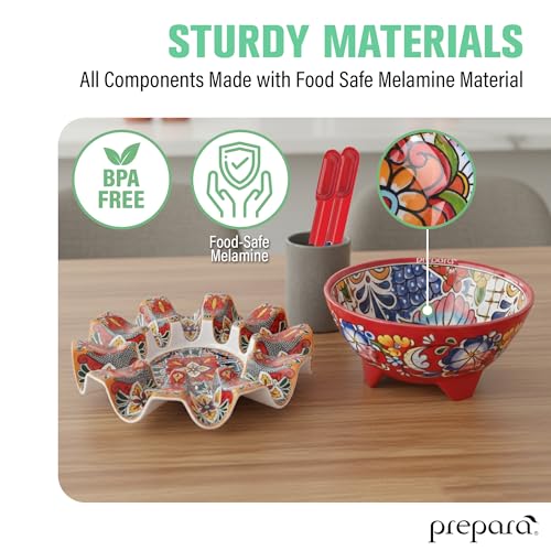 Prepara Taco Kit, Red - Taco Carousel, Spoons, Spacious Party Bowl, Durable Melamine & Dishwasher Safe, Organized Food Serving Set with Multiple Compartments for Fun Festive Nights & Gatherings