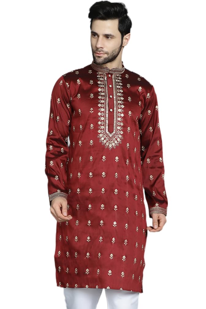 Jompers Men's Maroon Chikankari Embroidered Kurtas (Maroon, Xxl)