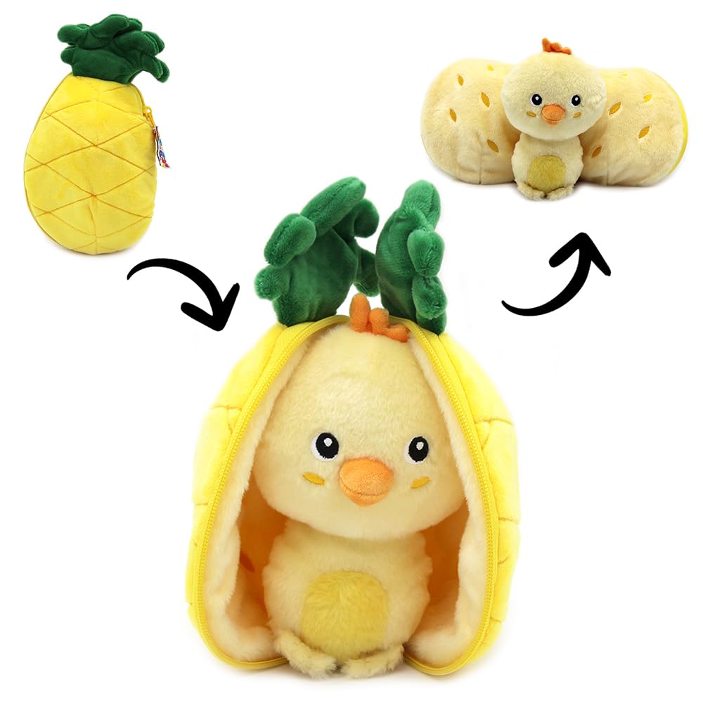 FLIPETZ Nugget The Chick Plushie, Reversible Pineapple to Chick 2-in-1 Stuffed Animal