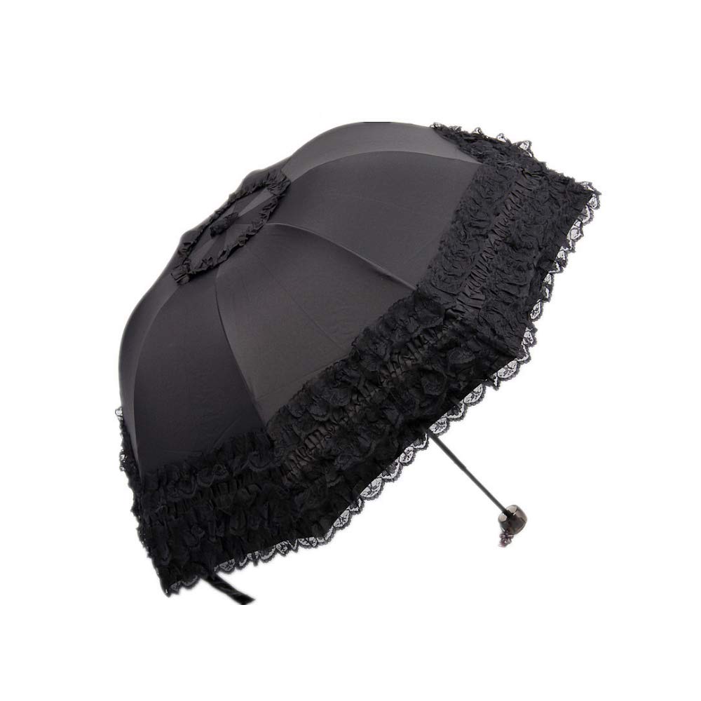 WANLIAN Folding Travel Umbrella UV Resistance Princess Lace Parasol Umbrella For Women Girls sunshades with lace decoration (black)