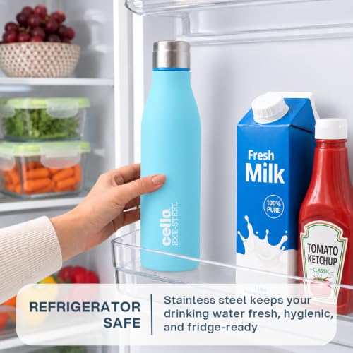 Image of CELLO Gem Stainless Steel Water Bottle for Daily Use 900 ml Blue | Easy to Carry & Clean, Rust Proof Leak Proof Freezer & Fridge Safe Single Wall Steel Water Bottle for School Kids, Travel & Office
