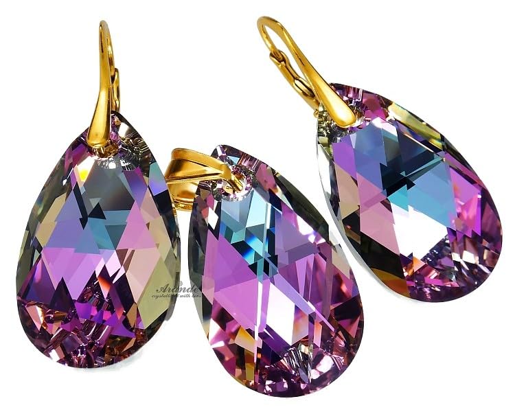 Pendientes y colgante Vitrail ARANDE con baño de oro de 24K y plata de ley certificada