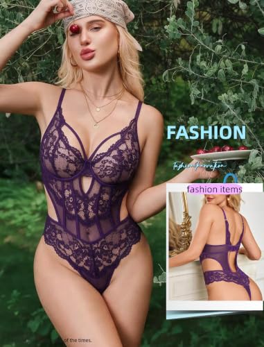 Image of Avidlove Sexy Lingerie for Women Lace Bodysuit Cut Out Snap Crotch Teddy