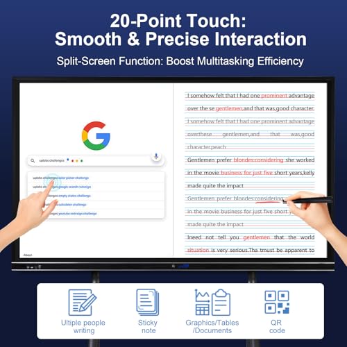 Image of 86 inch 4K Educational Smart Board Pro | Interactive Digital Whiteboard for Classrooms, Lecture Halls & STEM Labs | Android 12 Multi-Device Learning Hub with Live Annotation Tools (Board Only)​​