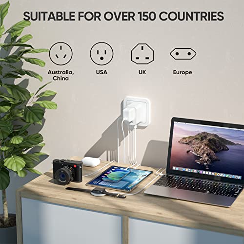 Romech Universal Travel Adapter, 5.6A Smart Power International Plug Adaptor Ac Wall Charger For Global Travelling Usa Europe Eu Uk Aus (Type C + Four Type A, White) #TOP5