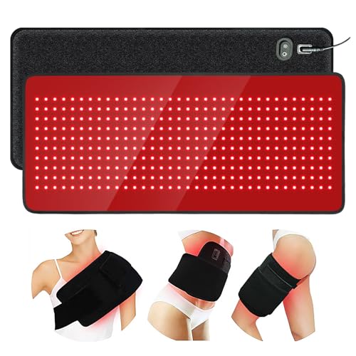Infrarottherapie & Rotlichttherapie zur Schmerz 75 * 35cm Infrarot Matte mit 660nm & 850nm 340 LED Red Light Therapy 5 Helligkeitsstufen Timer Rotlicht für Beine Rücken Taille Schultern Muskeln
