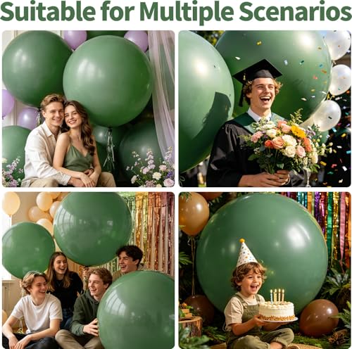 Image of 5Pcs Sage Green Big Balloons 36 Inch, Round Large Latex Party Balloons for Birthday Wedding Decorations