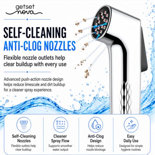 Image of Jet Spray Gun for Toilet | Health Faucet Gun Only | ZeroBlock Anti-Clog Silicone Nozzles | High Pressure Health Faucet | Leak-Proof Stainless Steel Body | Flush Gun for Toilet 1 Year Warranty Chrome