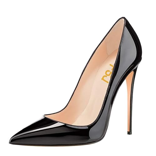 FSJ Women Formal Pointed Toe Pumps High Heel Sexy Stilettos Slip On Office Cute Evening Dress Shoes Size 4-15 US - 7.5 - Black