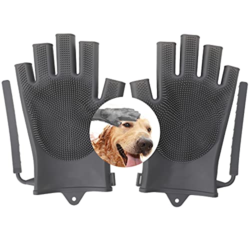 Magic Pet Bath Gloves Brush,Perfect Dog &Cat Brush,Pet Double-Sided Bathe Shampoo Brush Gloves,Heat Silicone Body Bathing Gloves for Animal (2 Pack)…