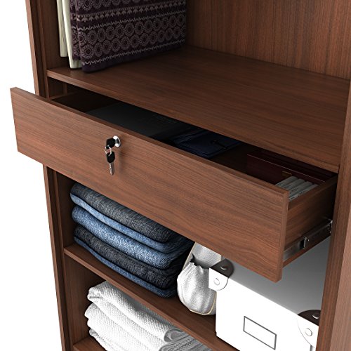 Image of Spacewood Value Wardrobe | 3 Year Warranty | Almirah, Cupboard, Almari, 2 Door Wardrobe with Mirror, 1 Drawer (1 Lock Drawer) and 1 Hanging Space|Engineered Wood| Walnut Rigato