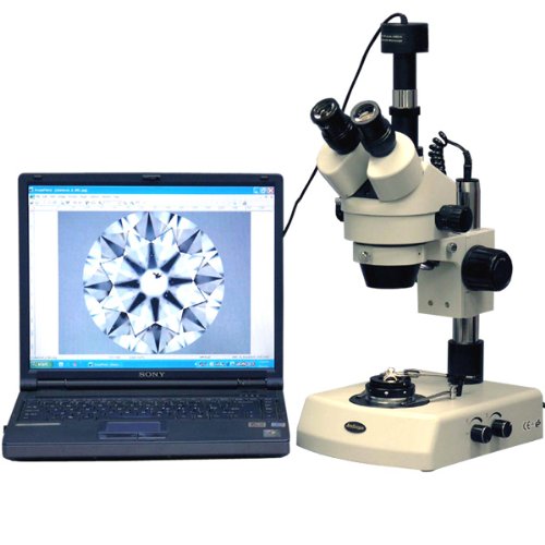 AmScope SM-2TZ-DK-10M Digital Professional Trinocular Stereo Zoom Microscope, WH10x Eyepieces, 3.5X-90X Magnification, 0.7X-4.5X Zoom Objective, Upper and Lower Halogen Lighting, Pillar Stand, 110V-120V, Includes Darkfield Condenser, 0.5X and 2.0X Barlow Lenses, and 10MP Camera with Reduction Lens and Software