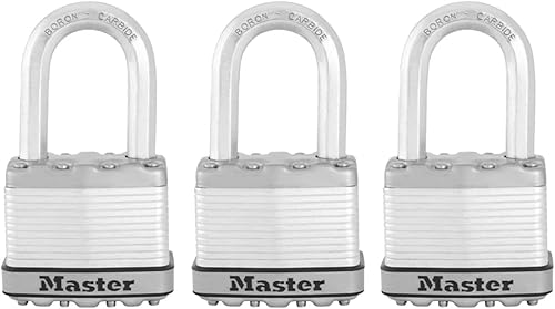 Master Lock M5XTRILF Magnum - Candado resistente para exteriores con llave, paquete de 3 llaves, color plateado