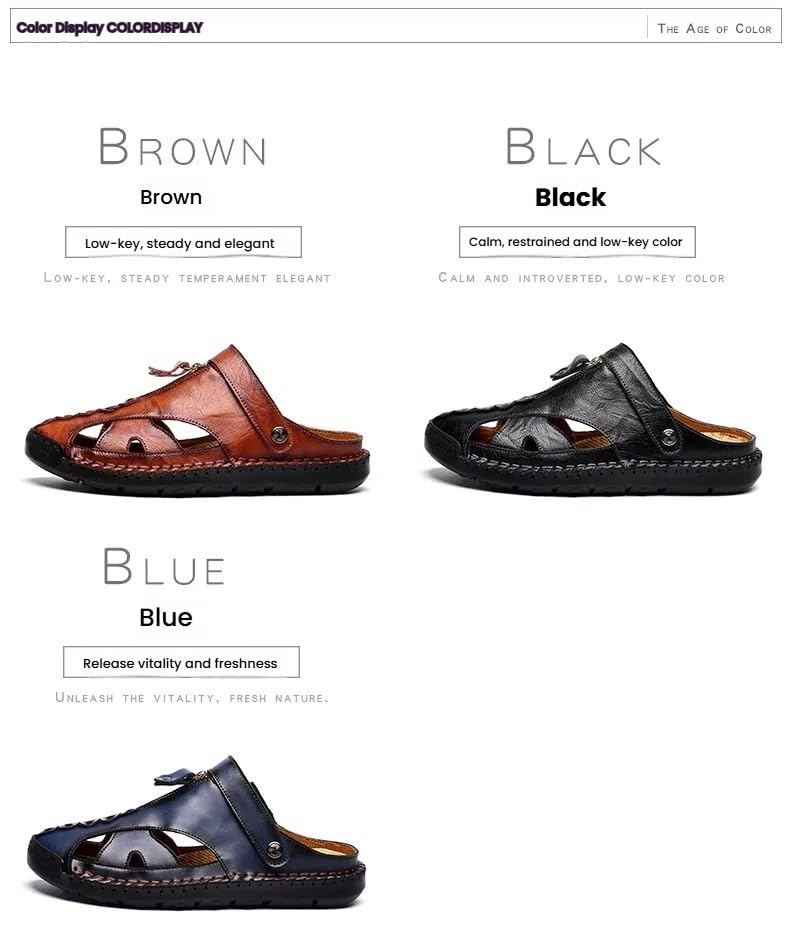 Men's Genuine Leather Dress Sandals-Comfortable Anti-Slip Rubber Sole,Breathable Handmade Formal Sandals for Outdoor3