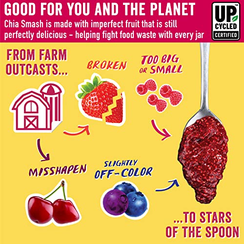 Chia Smash Jam, Variety 4-Pack | No Sugar Added, Naturally Sweet Jelly | Keto Friendly, Low Calorie, Low Carb | Non Gmo, Upcycled, Vegan, Plant Based, Paleo | Strawberry, Raspberry, Blueberry, Cherry #TOP6