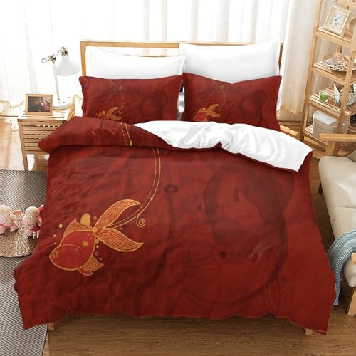Housse de couette poisson rouge 3D parure lit King 220x240cm - 3